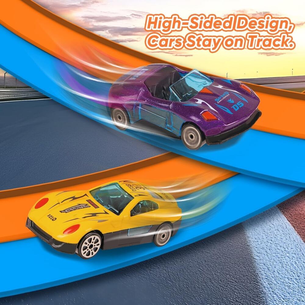 Flexible Race Car Track, 15Ft Starter Set for 1/64th Diecast Cars, Suction Cups - Picture 4 of 6